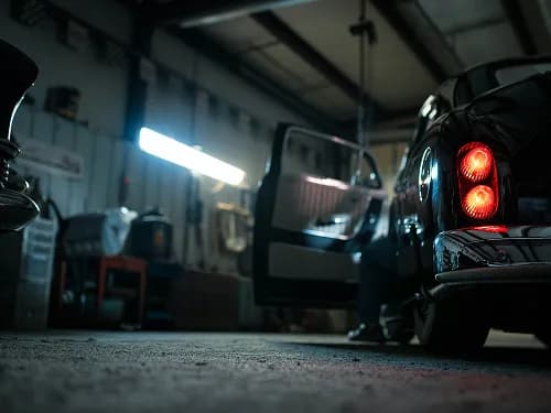 A tire being fitted to a wheel in a workshop