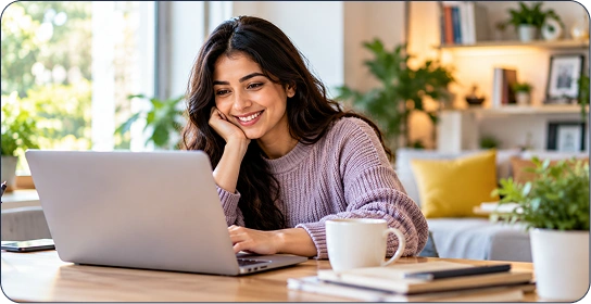 A woman checking finance options on her laptop